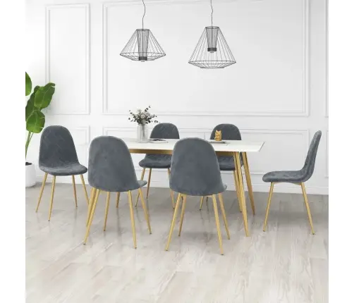 Virtuves Krēsli, 6 Gab., Tumši Pelēks Samts Vidaxl Virtuves Krēsli, 6 Gab., Tumši Pelēks Samts Vidaxl