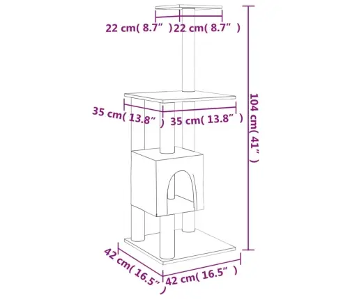 Kassimaja Sisalköitega Kraapimispuudega, Kreemjas, 104 Cm