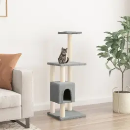 Kaķu Māja Ar Sizala Stabiem Nagu Asināšanai, 104 Cm, Pelēka Vidaxl