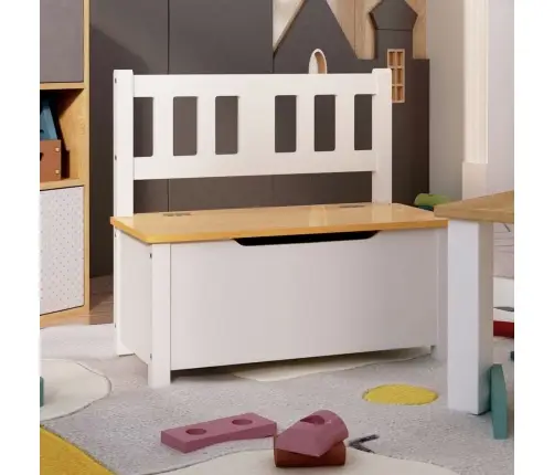 Bērnu Sols Ar Kasti, Balts Ar Bēšu, 60X30X55 Cm, Mdf Vidaxl