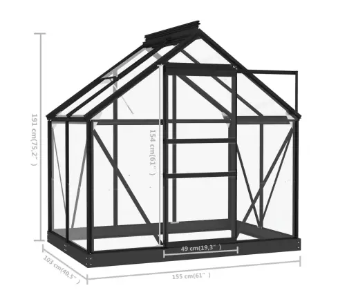 Stikla Siltumnīca, Antracītpelēka, 155X103X191 Cm, Alumīnijs Vidaxl