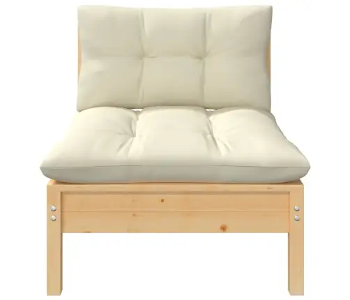 Dārza Vidējais Dīvāns, Krēmkrāsas Matrači, Priedes Masīvkoks Vidaxl
