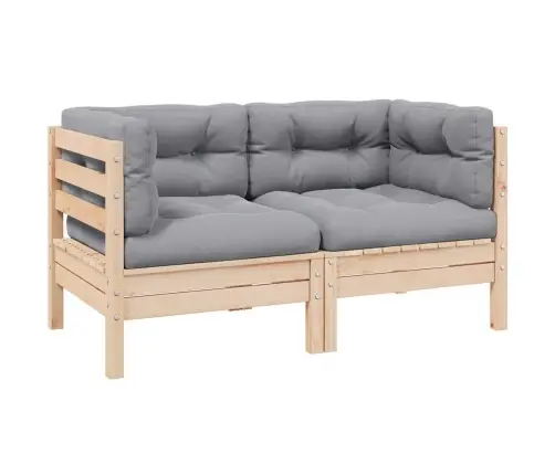 2-Vietīgs Dārza Dīvāns Ar Pelēkiem Spilveniem, Priedes Koks Vidaxl