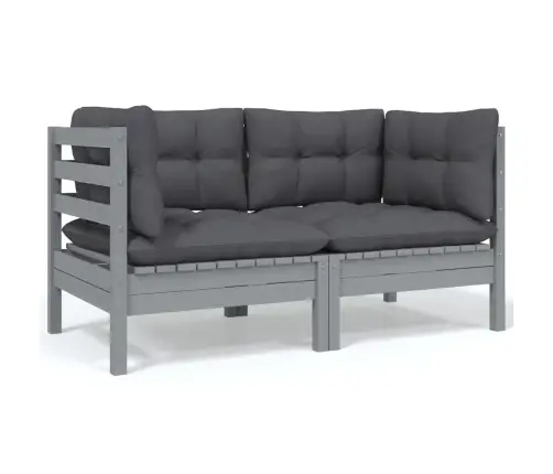 Dvivietė Sodo Sofa Su Pagalvėlėmis, Pilka, Pušies Masyvas
