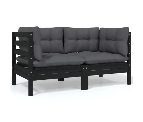 Dvivietė Sodo Sofa Su Pagalvėlėmis, Juoda, Pušies Masyvas