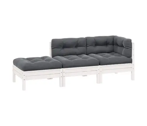 3-Osaline Aiamööblikomplekt Patjadega, Valge, Toekas Männipuit