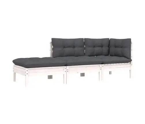 3-Osaline Aiamööblikomplekt Patjadega, Valge, Toekas Männipuit