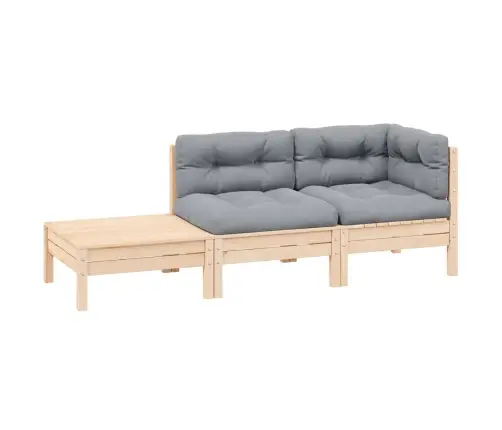 3-Daļīgs Dārza Mēbeļu Komplekts Ar Pelēkiem Matračiem, Priede Vidaxl