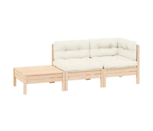 3-Daļīgs Dārza Mēbeļu Komplekts Ar Krēmkrāsas Matračiem, Priede Vidaxl