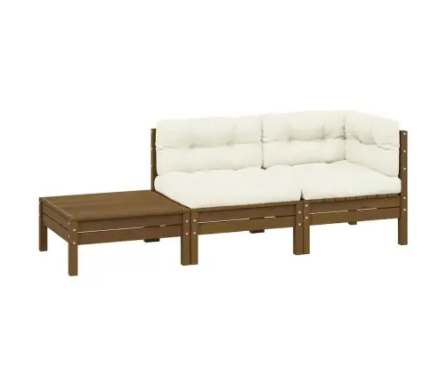 3-Daļīgs Dārza Mēbeļu Komplekts Ar Krēmkrāsas Matračiem, Priede Vidaxl