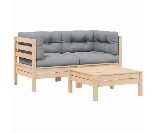 3-Osaline Aiamööblikomplekt Hallide Patjadega, Männipuit