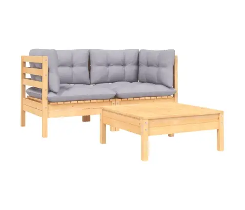 3-Osaline Aiamööblikomplekt Hallide Patjadega, Männipuit