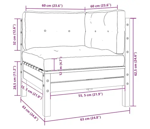 3-Osaline Aiamööblikomplekt Hallide Patjadega, Männipuit