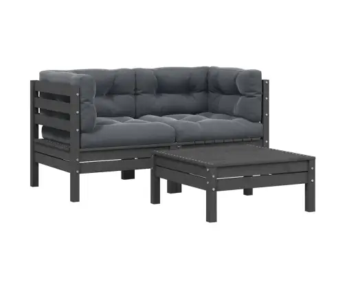 3-Osaline Aiamööblikomplekt Istmepatjadega, Hall, Männipuit