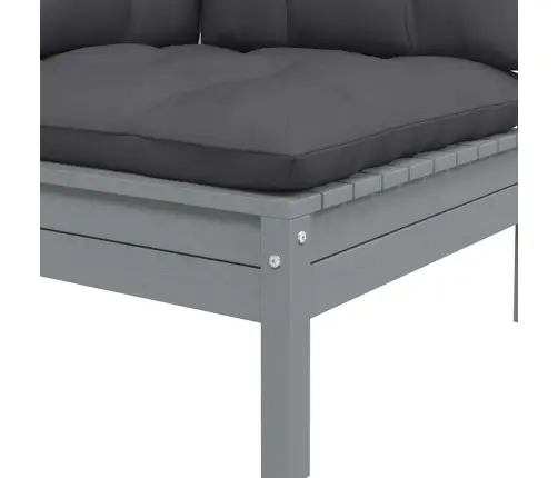 3-Osaline Aiamööblikomplekt Istmepatjadega, Hall, Männipuit