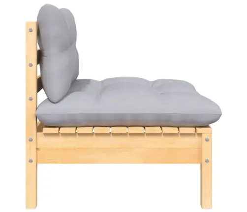 3-Daļīgs Dārza Mēbeļu Komplekts Ar Pelēkiem Matračiem, Priede Vidaxl