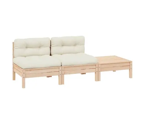 3-Daļīgs Dārza Mēbeļu Komplekts Ar Krēmkrāsas Matračiem, Priede Vidaxl