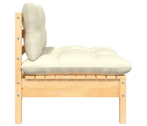 3-Daļīgs Dārza Mēbeļu Komplekts Ar Krēmkrāsas Matračiem, Priede Vidaxl