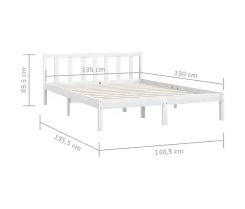 Gultas Rāmis, Balts, Priedes Masīvkoks, 135X190 Cm, Divvietīgs Vidaxl