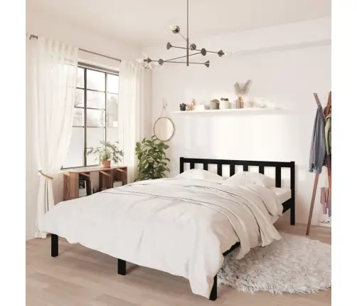 Gultas Rāmis, Melns, Priedes Masīvkoks, 135X190 Cm, Divvietīgs Vidaxl