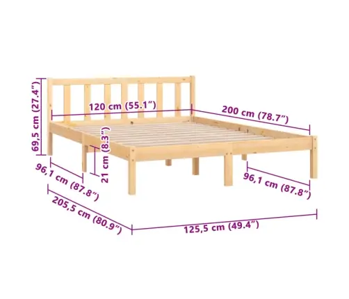 Gultas Rāmis, Priedes Masīvkoks, 120X200 Cm Vidaxl