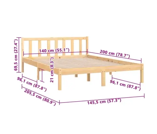 Voodiraam, Täismännipuit, 140 X 200 Cm