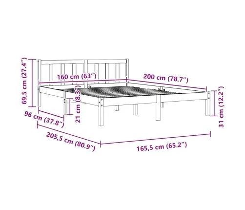 Voodiraam, Männipuit, 160 X 200 Cm