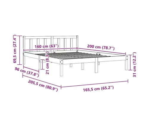 Lovos Rėmas, Baltas, 160X200cm Pušies Medienos Masyvas