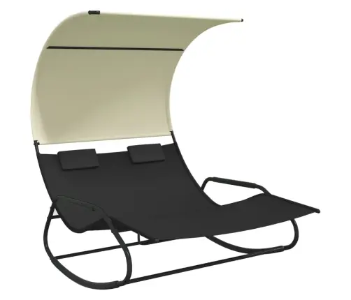 Divvietīgs Sauļošanās Zvilnis Ar Jumtiņu, Melns, Krēmkrāsas Vidaxl