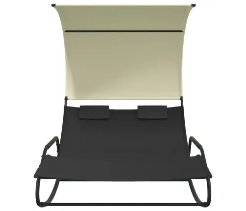 Divvietīgs Sauļošanās Zvilnis Ar Jumtiņu, Melns, Krēmkrāsas Vidaxl