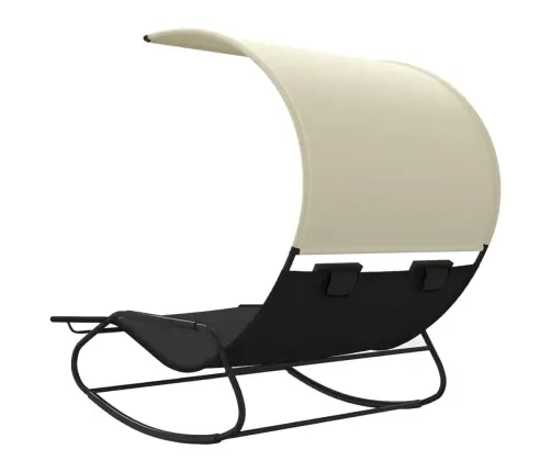 Divvietīgs Sauļošanās Zvilnis Ar Jumtiņu, Melns, Krēmkrāsas Vidaxl