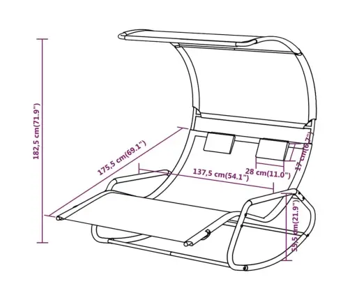 Divvietīgs Sauļošanās Zvilnis Ar Jumtiņu, Melns, Krēmkrāsas Vidaxl