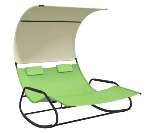 Kiikuv Kahekohaline Päevitustool Katusega, Roheline Ja Kreemjas