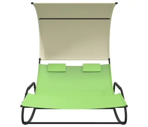 Kiikuv Kahekohaline Päevitustool Katusega, Roheline Ja Kreemjas