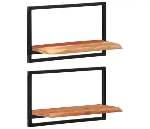 Sienas Plaukti, 2 Gab., 60X25X35 Cm, Akācijas Koks, Tērauds Vidaxl Sienas Plaukti, 2 Gab., 60X25X35 Cm, Akācijas Koks, Tērauds Vidaxl