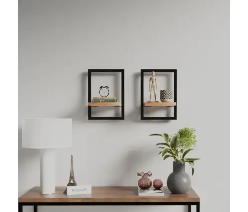 Sienas Plaukti, 2 Gab., 25X25X35 Cm, Akācijas Koks, Tērauds Vidaxl