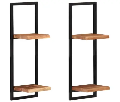 Sienas Plaukti, 2 Gab., 25X25X75 Cm, Akācijas Koks, Tērauds Vidaxl