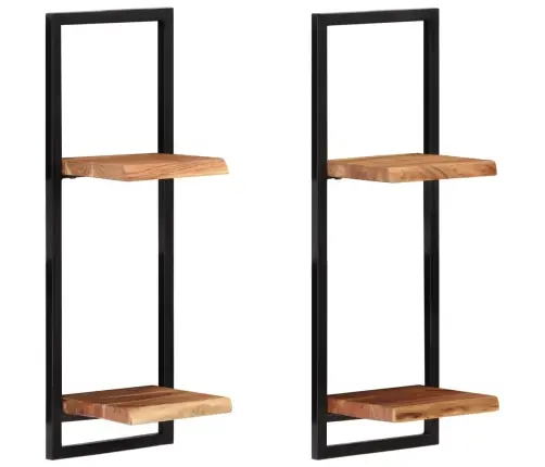 Sienas Plaukti, 2 Gab., 25X25X75 Cm, Akācijas Koks, Tērauds Vidaxl