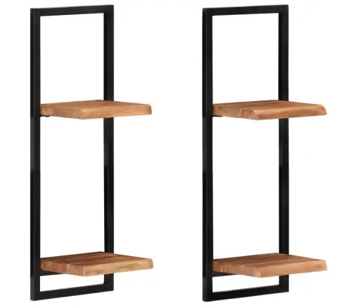 Sienas Plaukti, 2 Gab., 25X25X75 Cm, Akācijas Koks, Tērauds Vidaxl