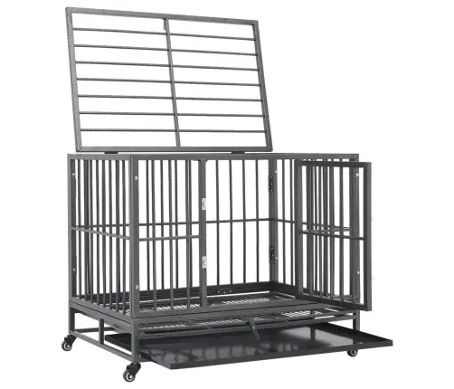 Suņu Būris Ar Riteņiem, 92X62X76 Cm, Tērauds Vidaxl