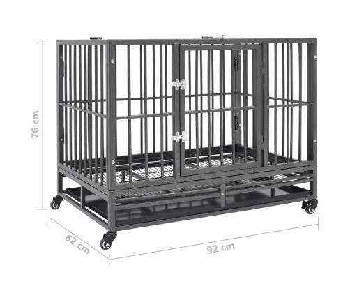 Suņu Būris Ar Riteņiem, 92X62X76 Cm, Tērauds Vidaxl