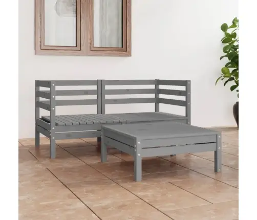 Sodo Poilsio Baldų Komplektas, 3 Dalių, Pilkas, Pušies Masyvas