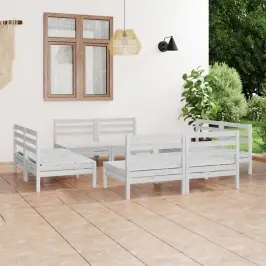 8-Daļīgs Dārza Atpūtas Mēbeļu Komplekts, Balts Priedes Koks Vidaxl