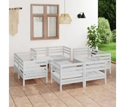 Sodo Poilsio Baldų Komplektas, 9 Dalių, Baltas, Pušies Masyvas