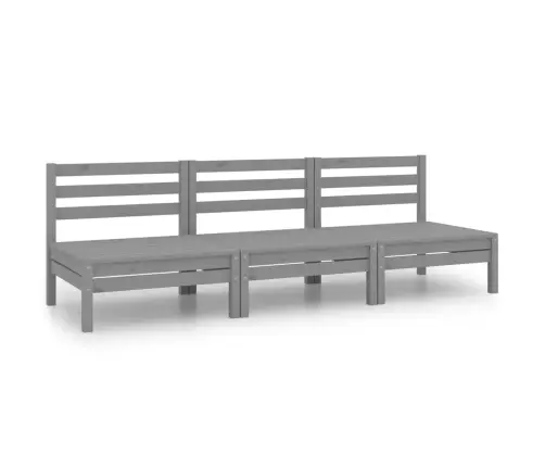 Sodo Poilsio Baldų Komplektas, 3 Dalių, Pilkas, Pušies Masyvas