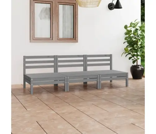 Sodo Poilsio Baldų Komplektas, 3 Dalių, Pilkas, Pušies Masyvas