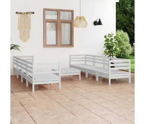 9-Daļīgs Dārza Atpūtas Mēbeļu Komplekts, Balts Priedes Koks Vidaxl