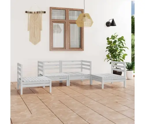 Sodo Poilsio Baldų Komplektas, 4 Dalių, Baltas, Pušies Masyvas