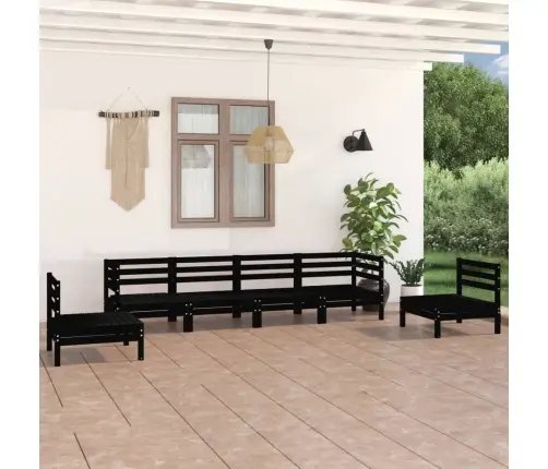 Sodo Poilsio Baldų Komplektas, 6 Dalių, Juodas, Pušies Masyvas