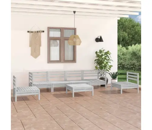7-Daļīgs Dārza Atpūtas Mēbeļu Komplekts, Balts Priedes Koks Vidaxl